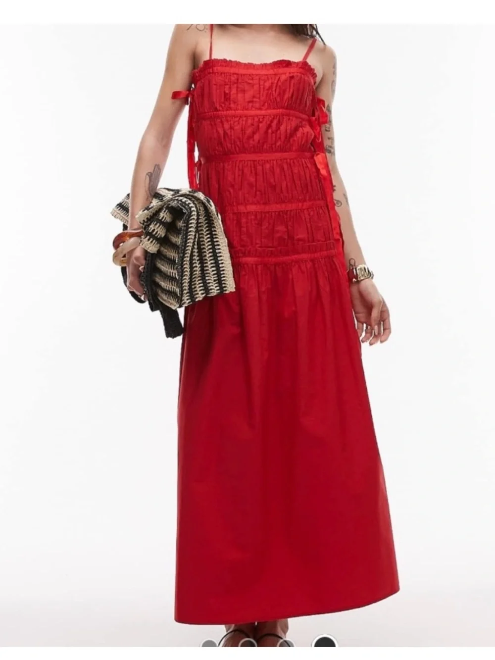 NWT Topshop Vibrant Red Ruched Panel Midi Maxi Dress with Tie Sides 8 - Picture 1 of 11